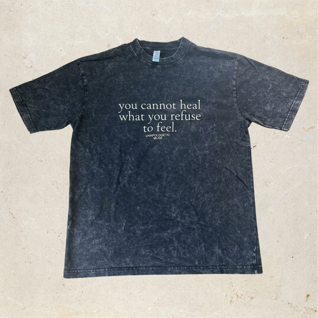 black shirt with motivational text on front