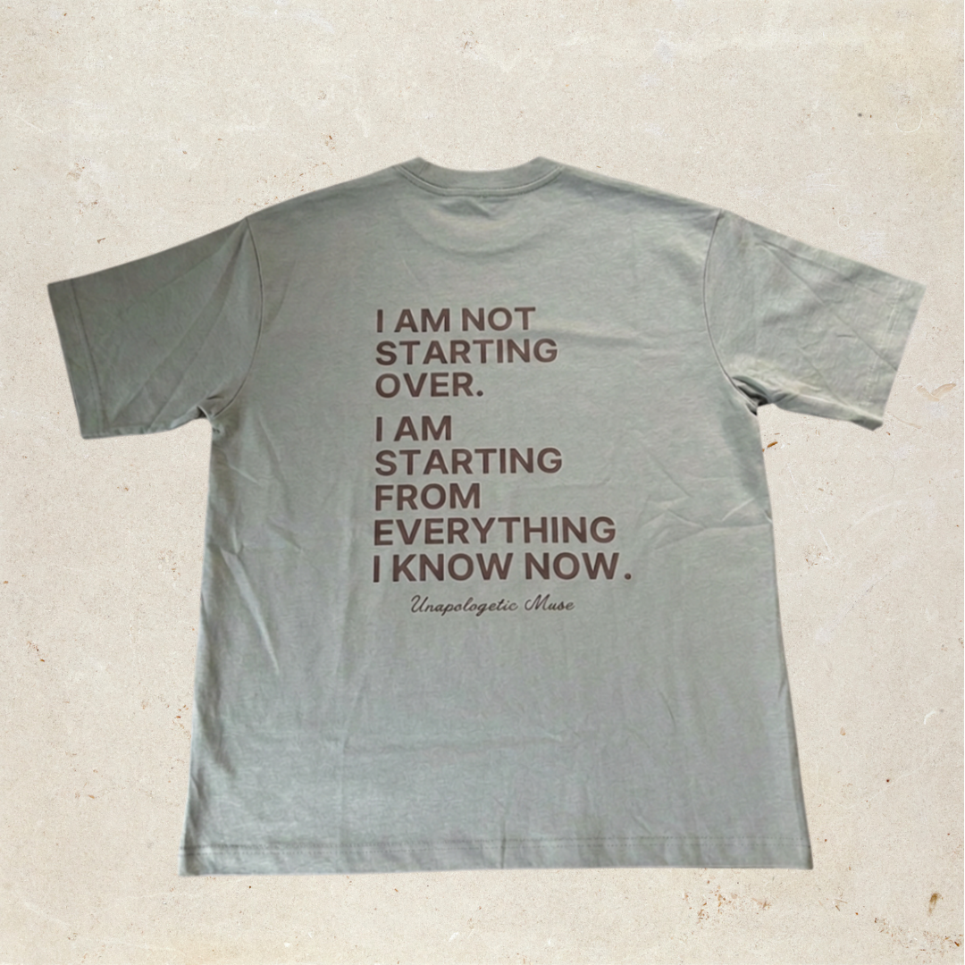 Gray t-shirt with motivational quote on the back