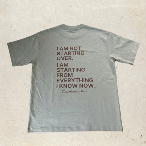 Gray t-shirt with motivational quote on the back