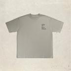 Grey t-shirt with text on the front